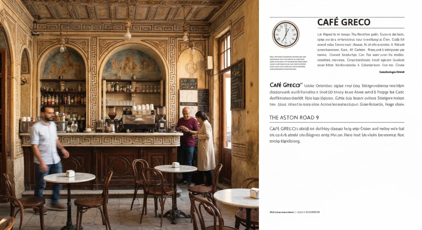 Café Greco at 64 Road 9, with its Greek-frescoed walls, coffee counter and intimate old-school seating in warm afternoon light